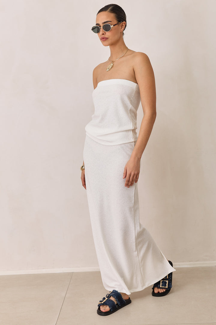 טופ סטרפלס סימון בד טקסטורה | לבן