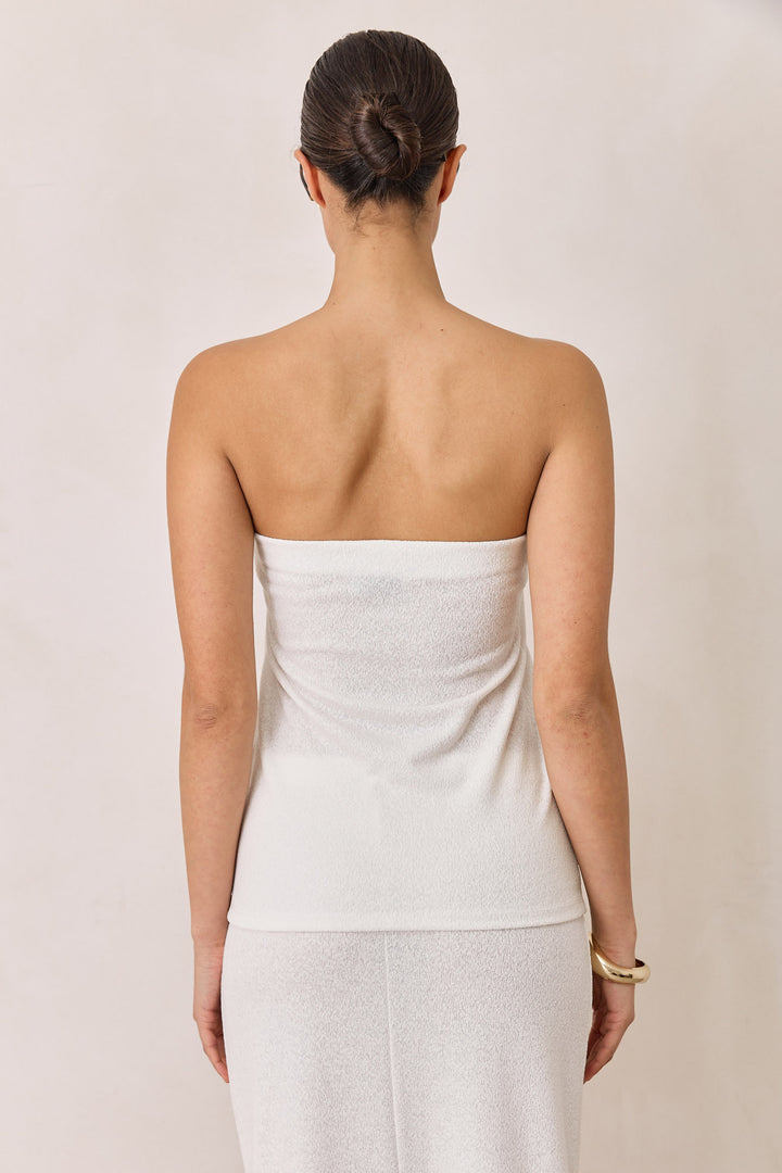 טופ סטרפלס סימון בד טקסטורה | לבן