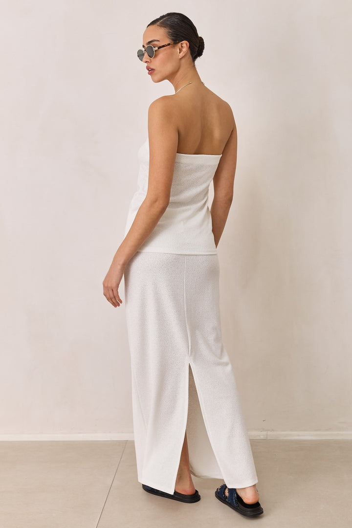 חצאית מקסי סימון בד טקסטורה | לבן