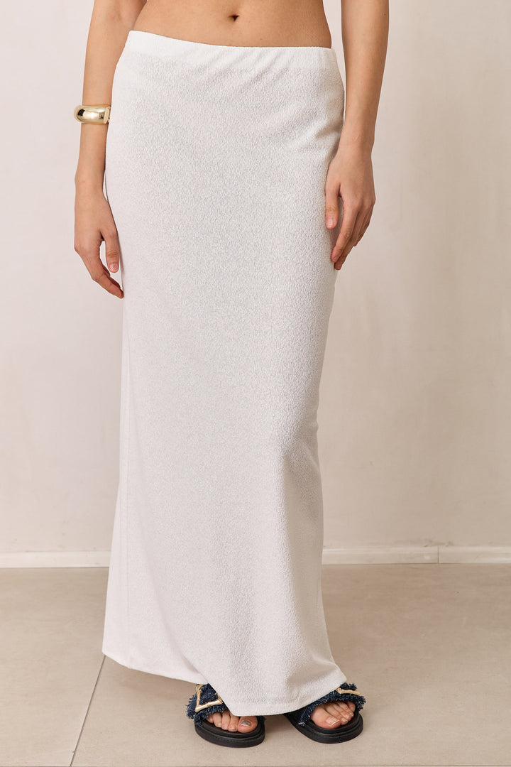 חצאית מקסי סימון בד טקסטורה | לבן