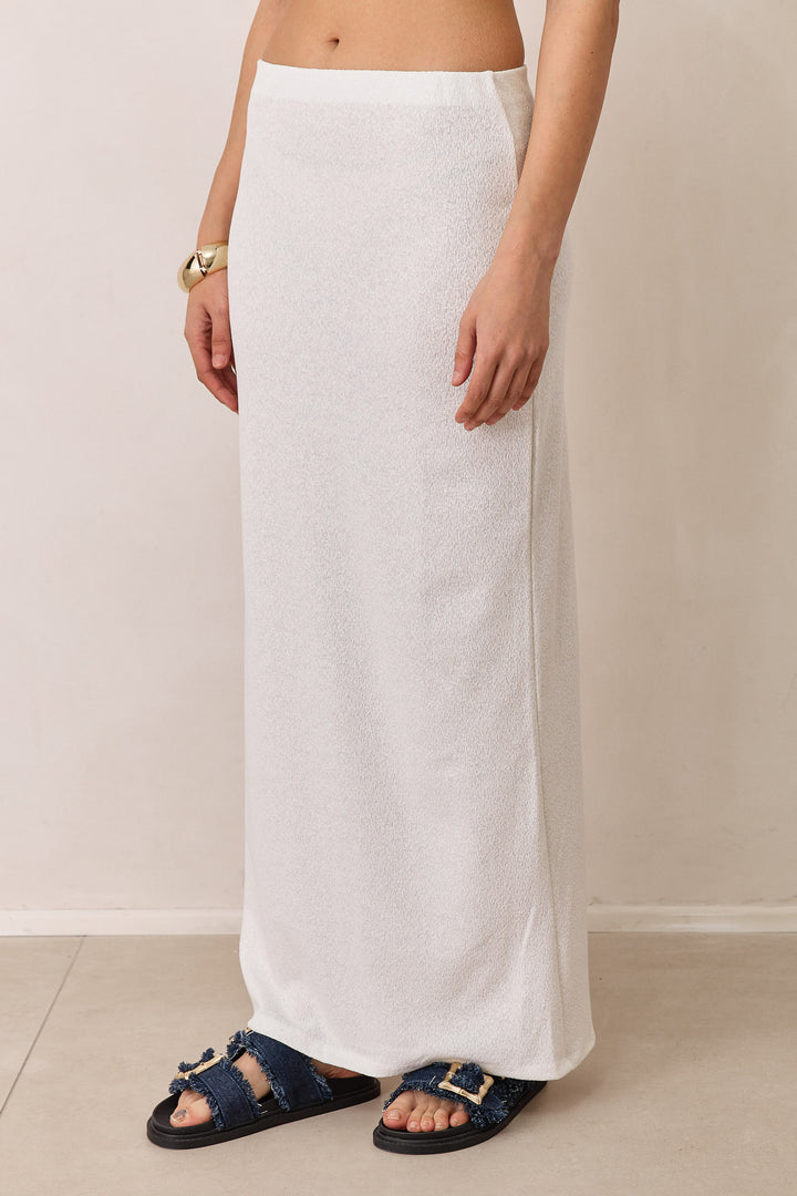חצאית מקסי סימון בד טקסטורה | לבן