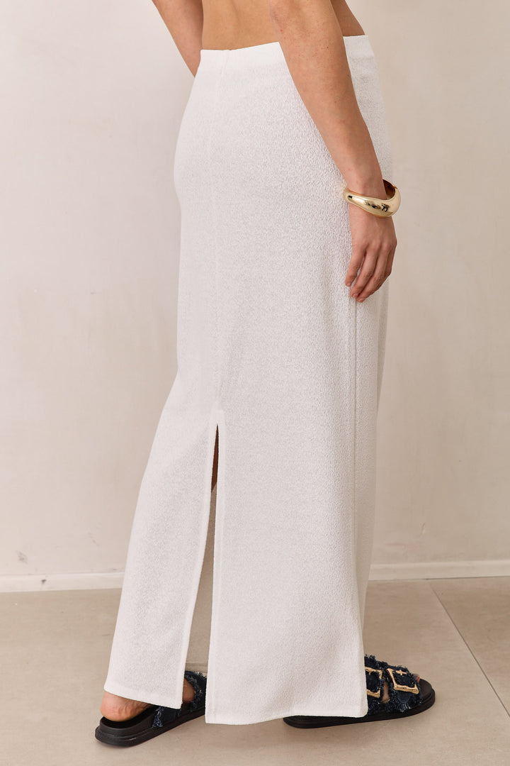 חצאית מקסי סימון בד טקסטורה | לבן