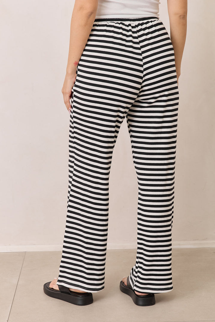 מכנסי לידיה סטרייפס גזרה ישרה | שחור/לבן