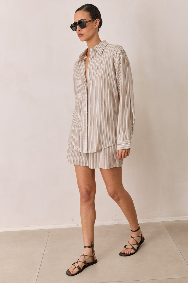 מכופתרת אנורה סטרייפס בד שקפקף | חום/בז'