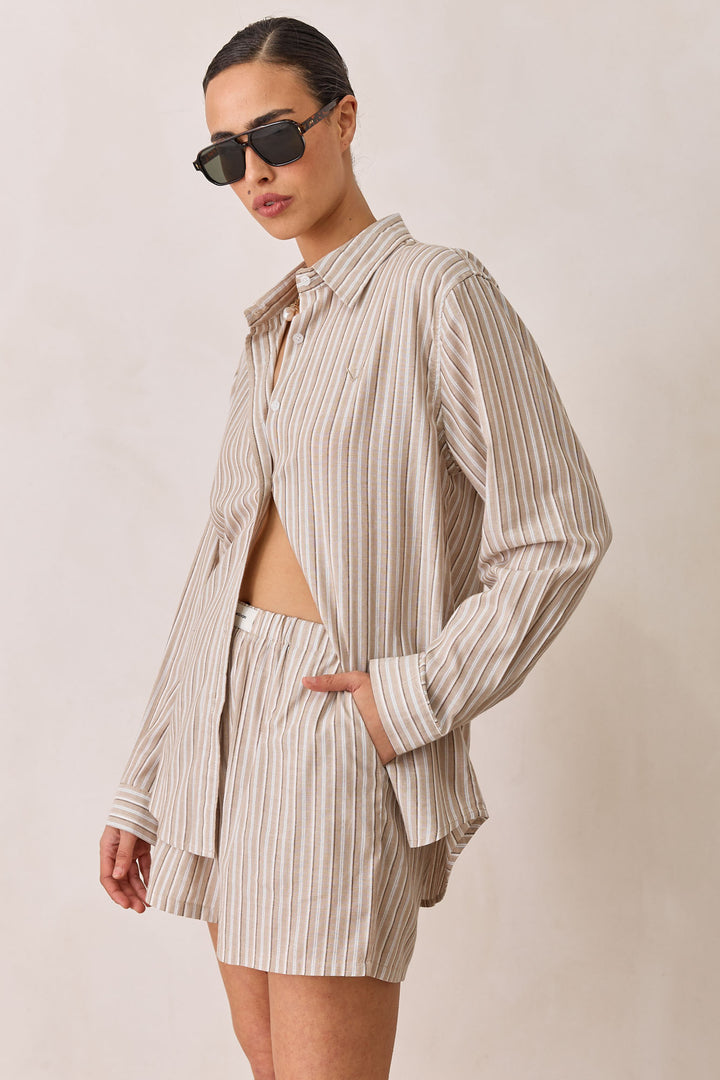 מכופתרת אנורה סטרייפס בד שקפקף | חום/בז'