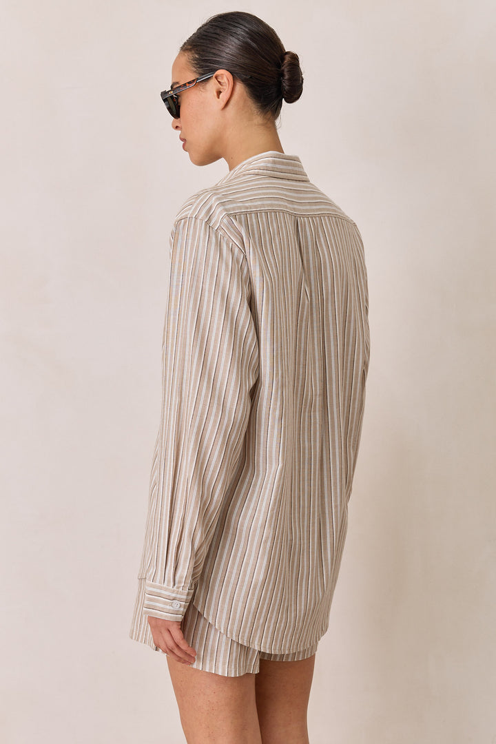 מכופתרת אנורה סטרייפס בד שקפקף | חום/בז'