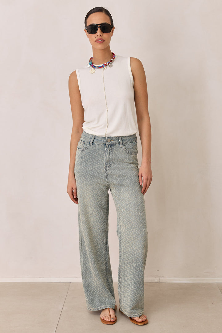 מכנסי דנים נסיה עם טקסטורה | כחול