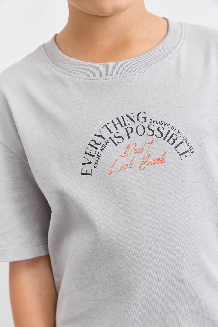 טי שירט Dont look back גזרת אוברסייז | אפור
