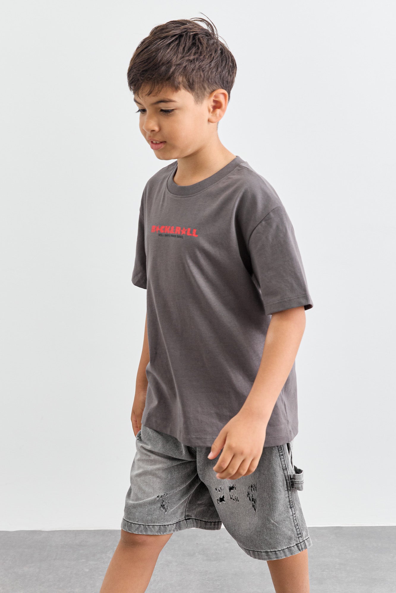 טי שירט ROCK&ROLL בגזרת אוברסייז | אפור כהה