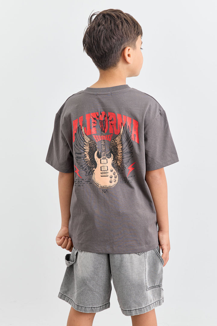 טי שירט ROCK&ROLL בגזרת אוברסייז | אפור כהה