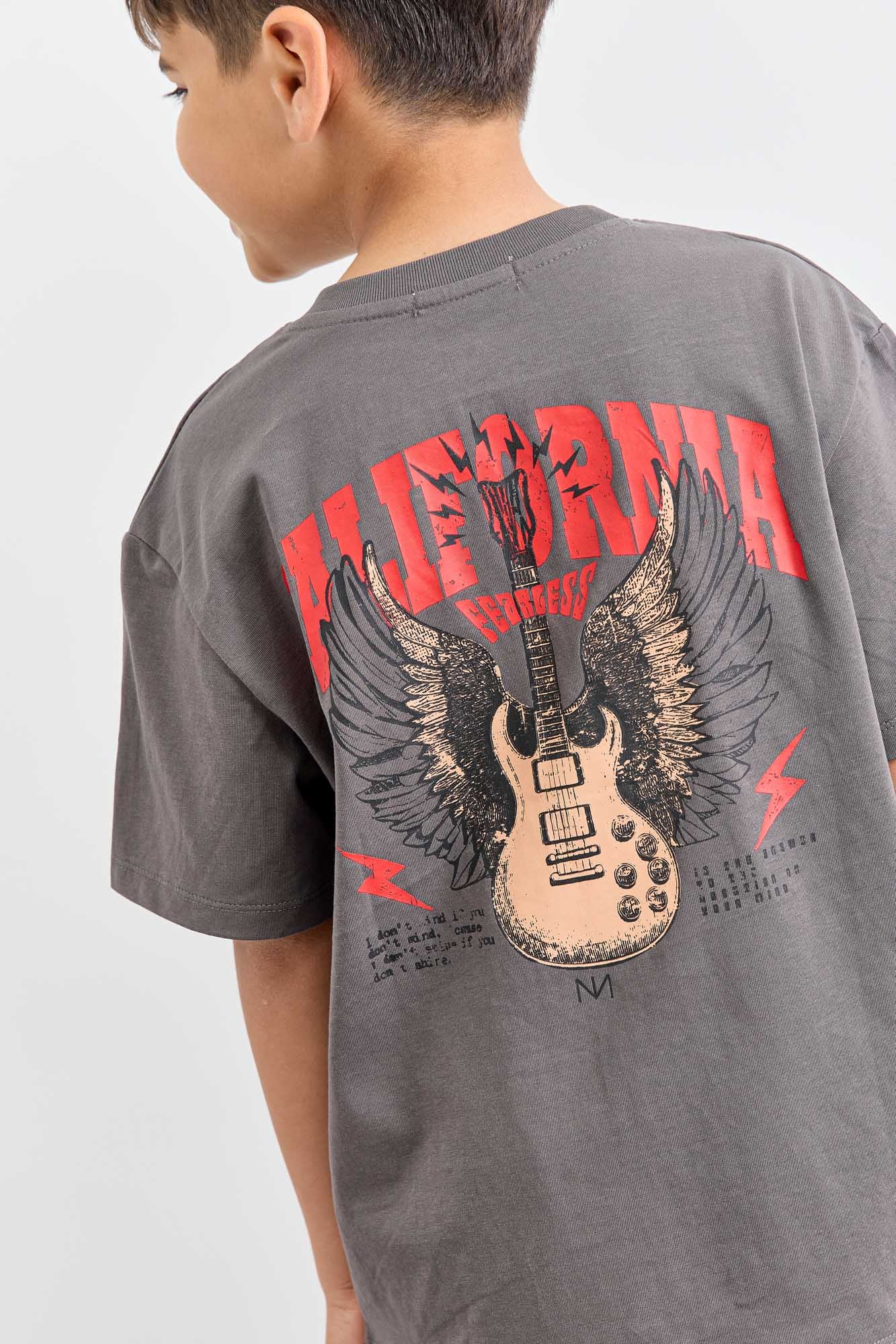 טי שירט ROCK&ROLL בגזרת אוברסייז | אפור כהה