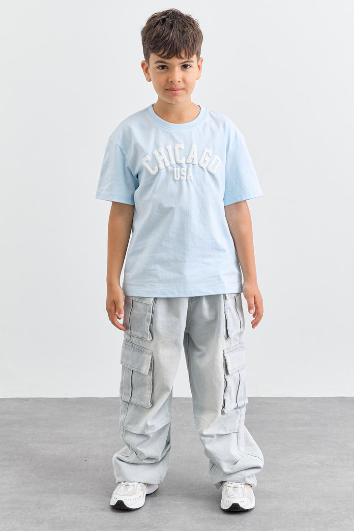 טי שירט CHICAGO בגזרת אוברסייז | תכלת