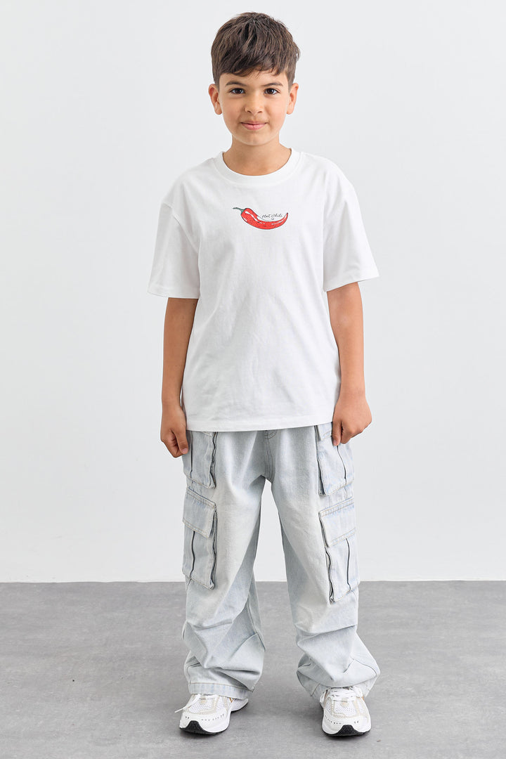 טי שירט HOT CHILI בגזרת אוברסייז  | לבן