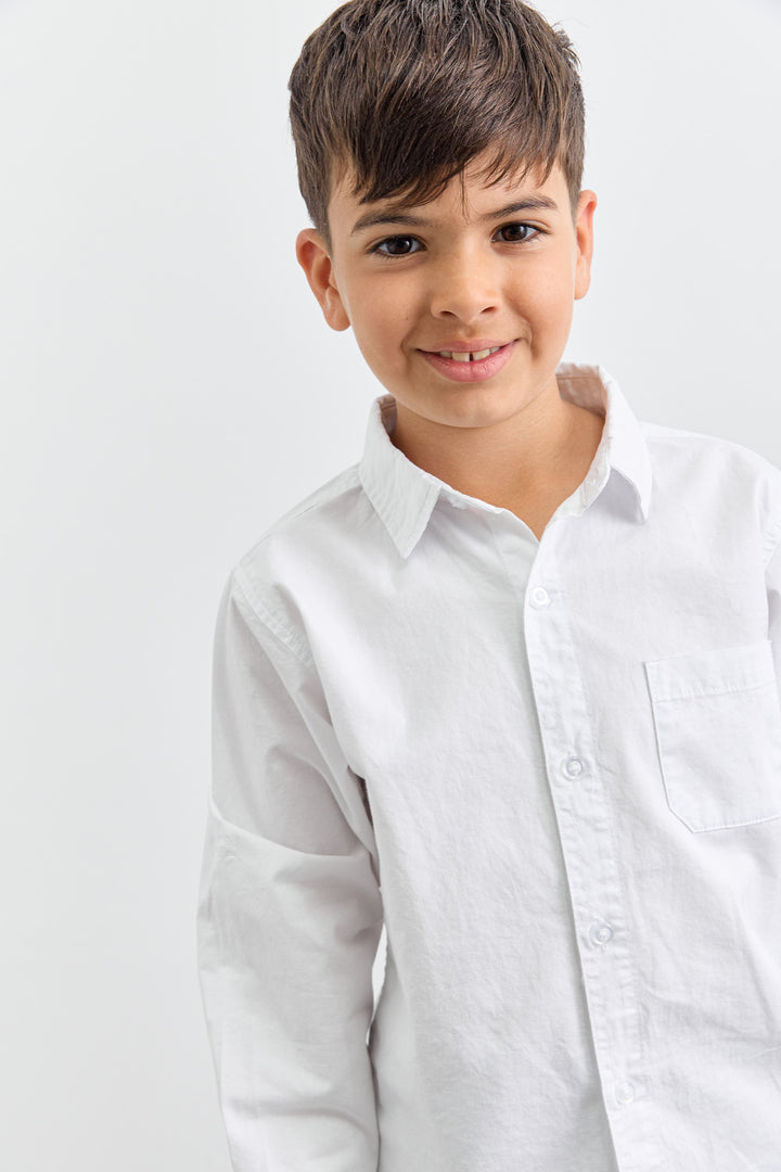 חולצה מכופתרת כיס קדמי | לבן