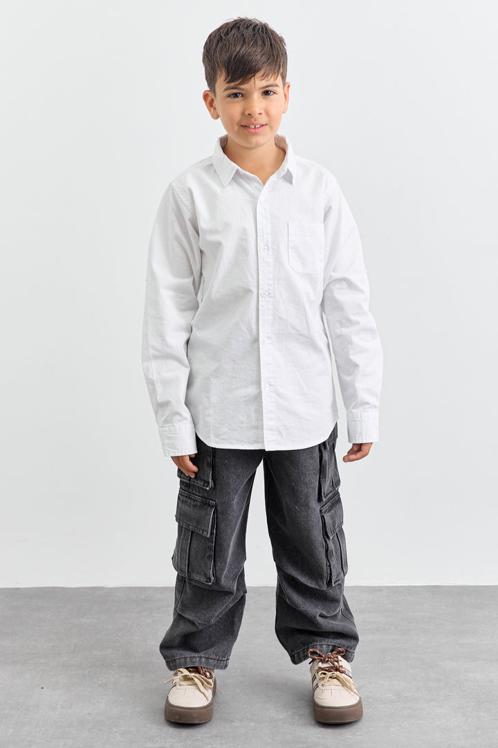 חולצה מכופתרת כיס קדמי | לבן