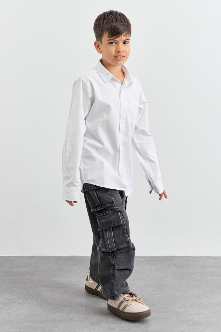 חולצה מכופתרת כיס קדמי | לבן