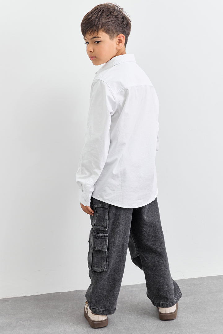 חולצה מכופתרת כיס קדמי | לבן