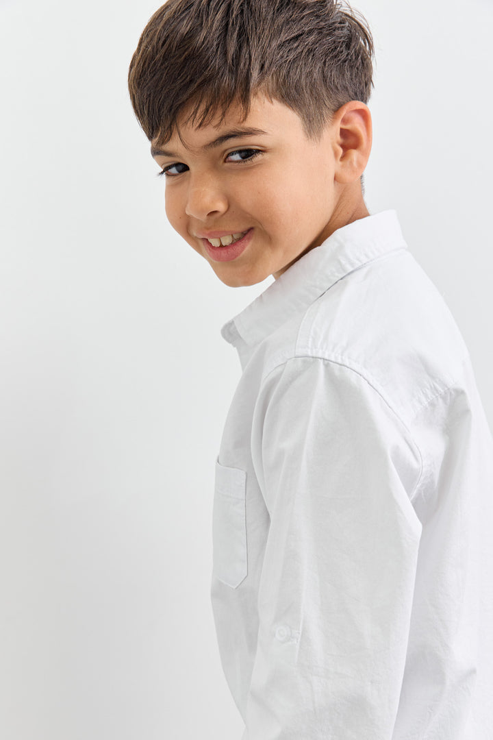 חולצה מכופתרת כיס קדמי | לבן