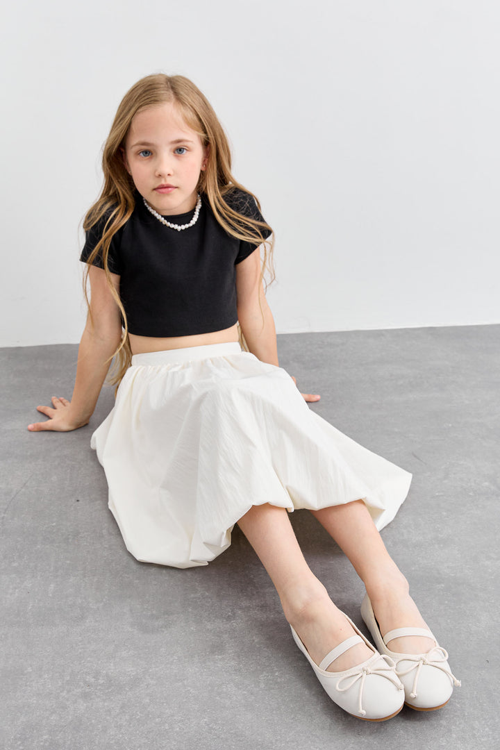 נעלי בובה בשילוב רצועת גומי ופפיון קדמי | קרם