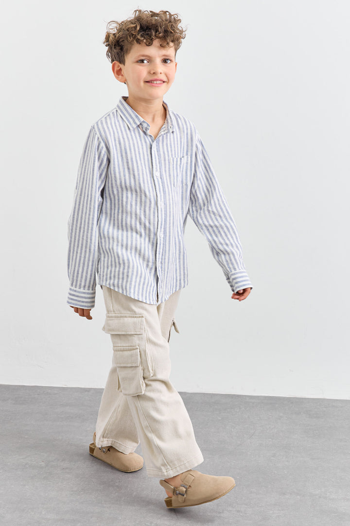 חולצה מכופתרת הדפס פסים | כחול/לבן