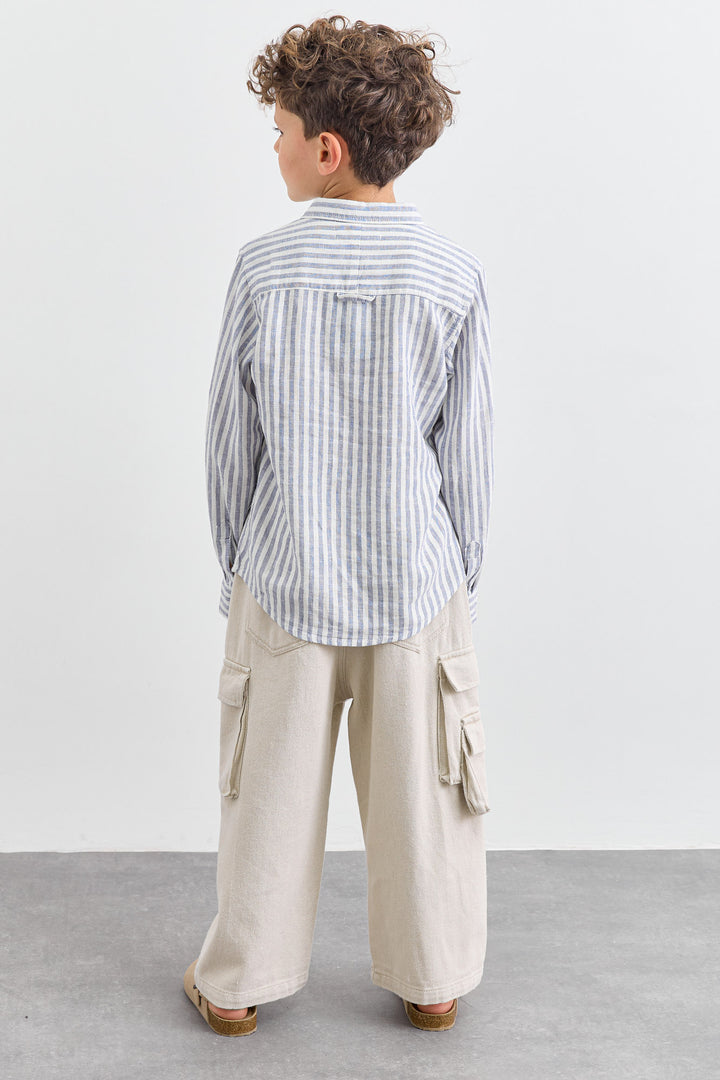 חולצה מכופתרת הדפס פסים | כחול/לבן