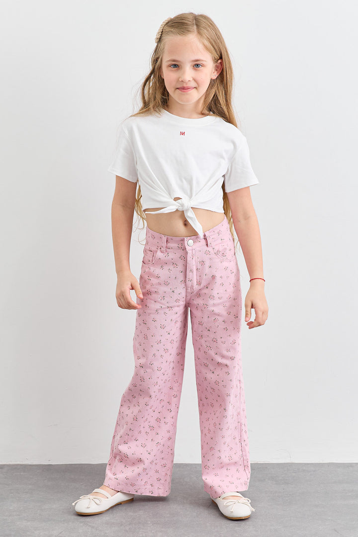 טי שירט בגזרת קרופ עם קשירה קדמית | לבן