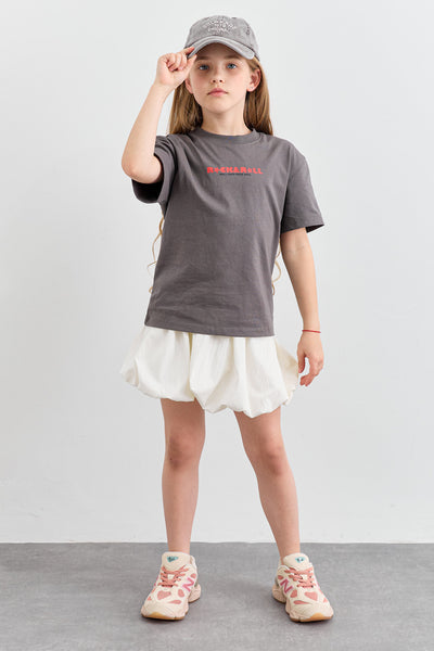 טי שירט ROCK&ROLL בגזרת אוברסייז | אפור כהה