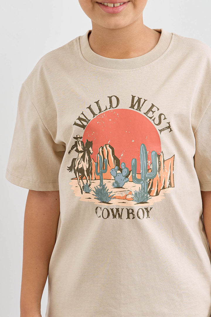 טי שירט WILD WEST גזרת אוברסייז | בז'