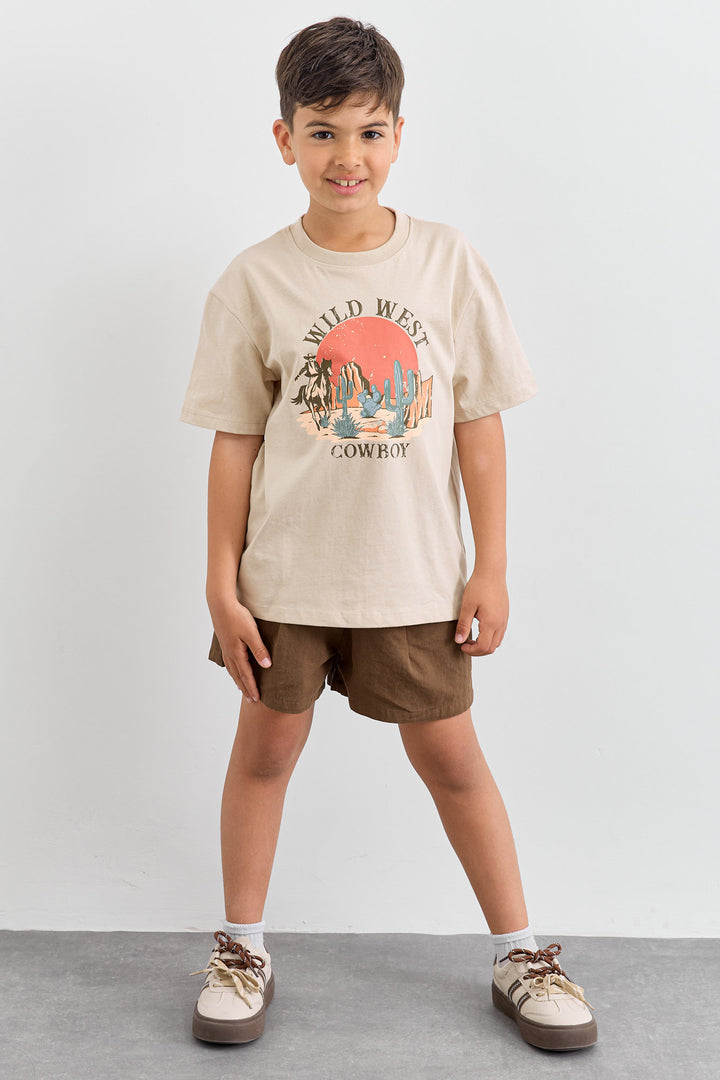 טי שירט WILD WEST גזרת אוברסייז | בז'
