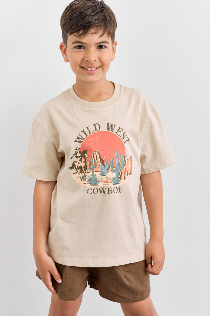 טי שירט WILD WEST גזרת אוברסייז | בז'