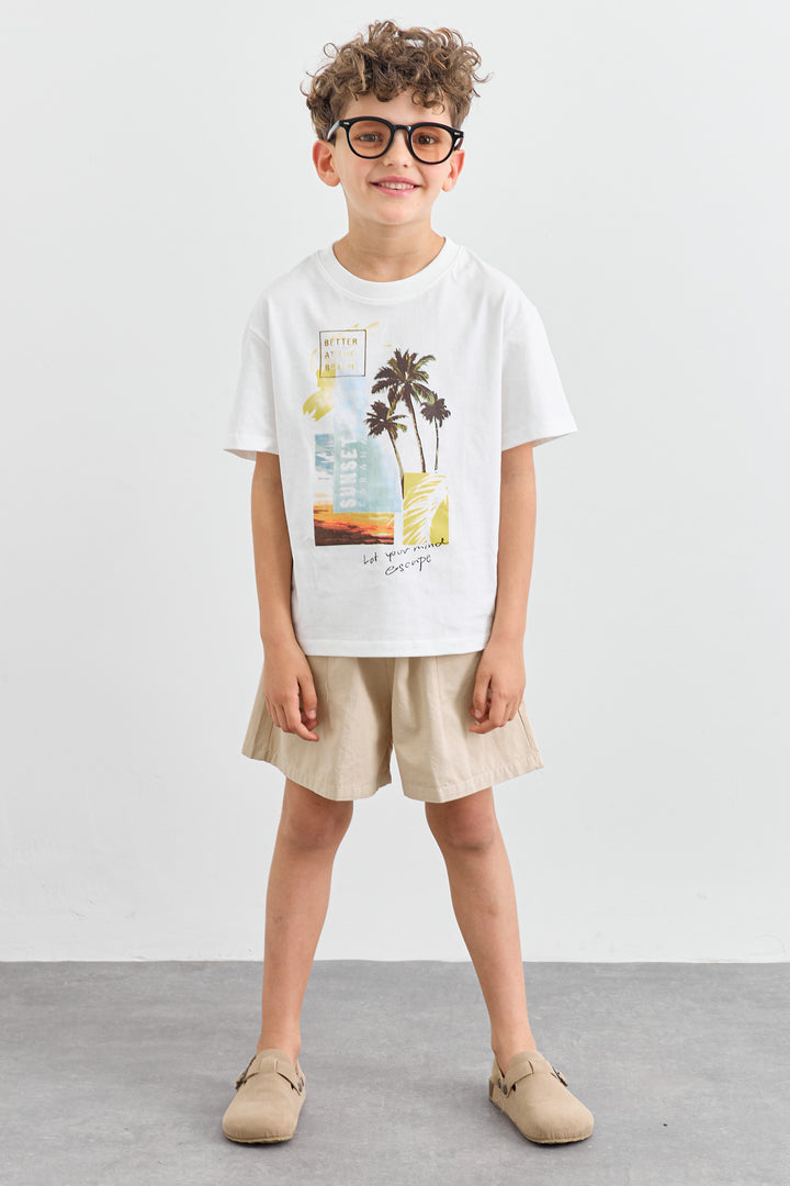 טישרט SUNSET גזרת אוברסייז | לבן