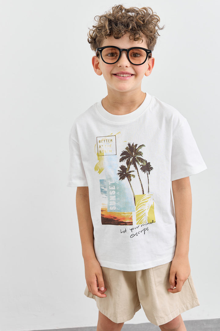 טישרט SUNSET גזרת אוברסייז | לבן