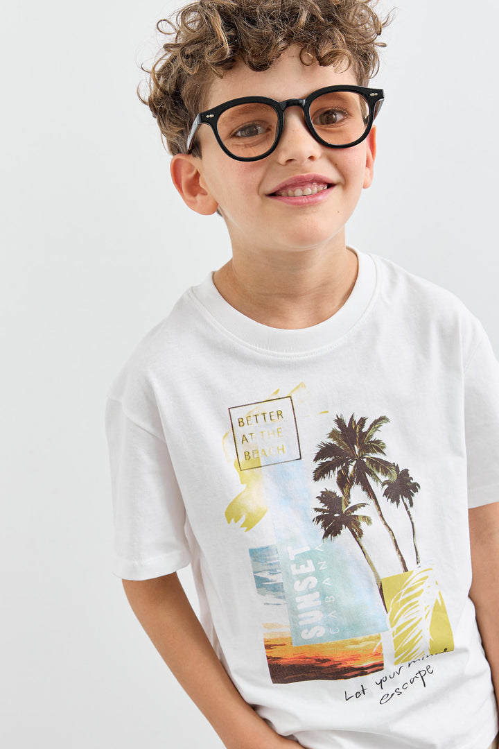 טישרט SUNSET גזרת אוברסייז | לבן