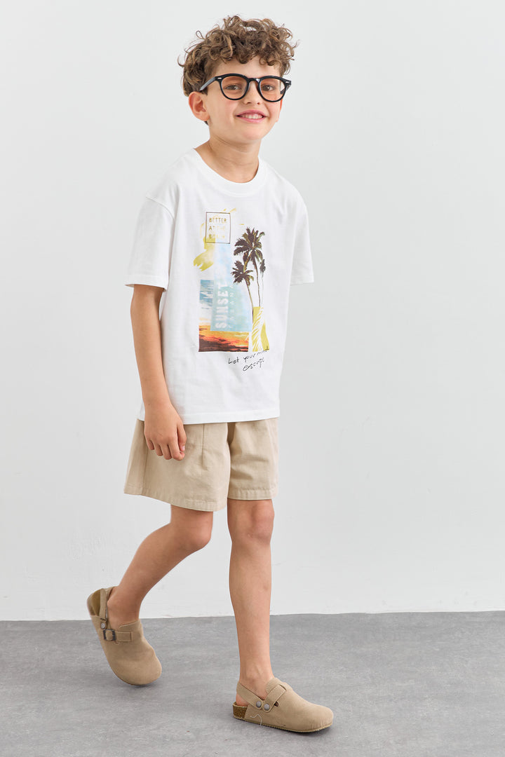 טישרט SUNSET גזרת אוברסייז | לבן