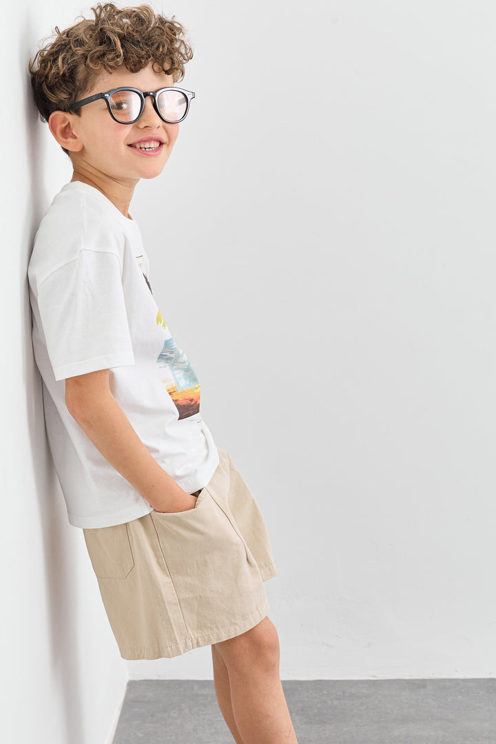 טישרט SUNSET גזרת אוברסייז | לבן