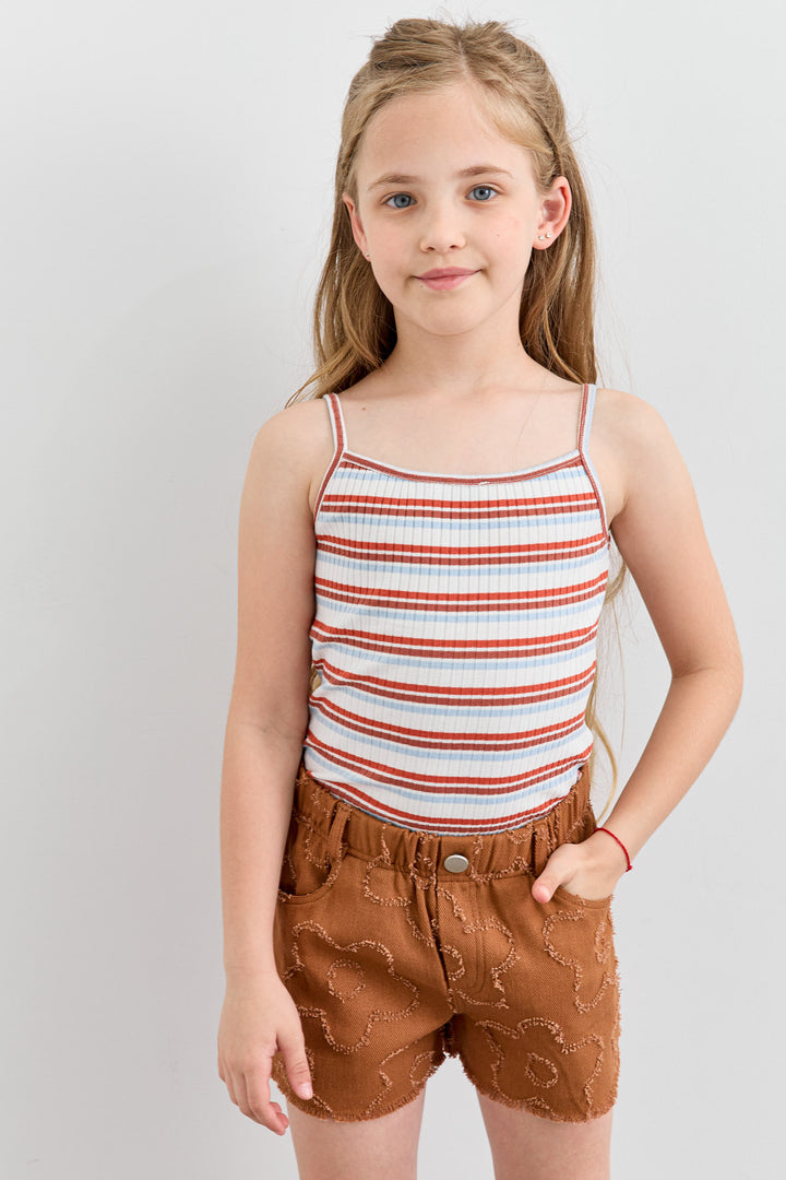 גופיית ריב פסים עם כתפיות דקות  | קרם