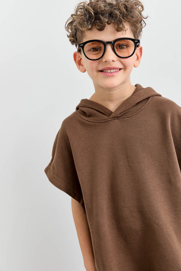 סוויטשירט ללא שרוול בשילוב קפוצ'ון | חום