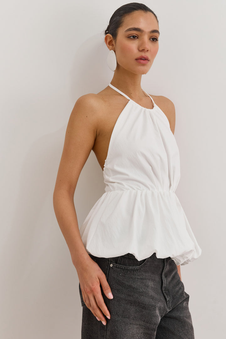 חולצת קולר אריאנה בשילוב פפלום | לבן