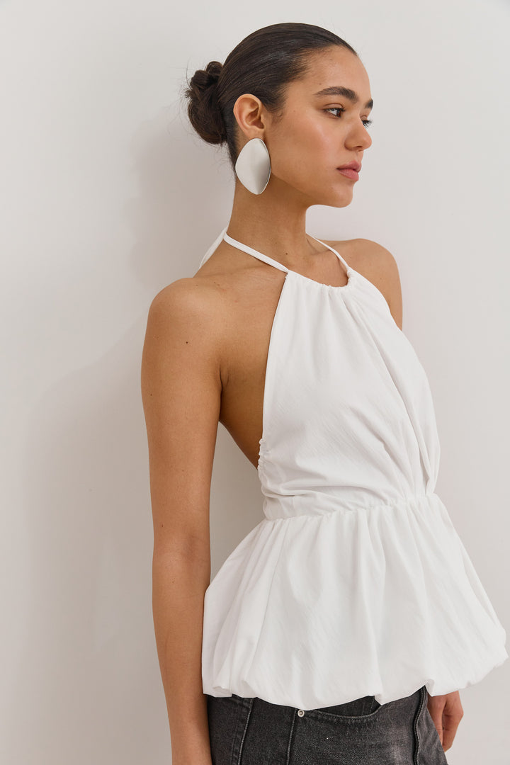 חולצת קולר אריאנה בשילוב פפלום | לבן