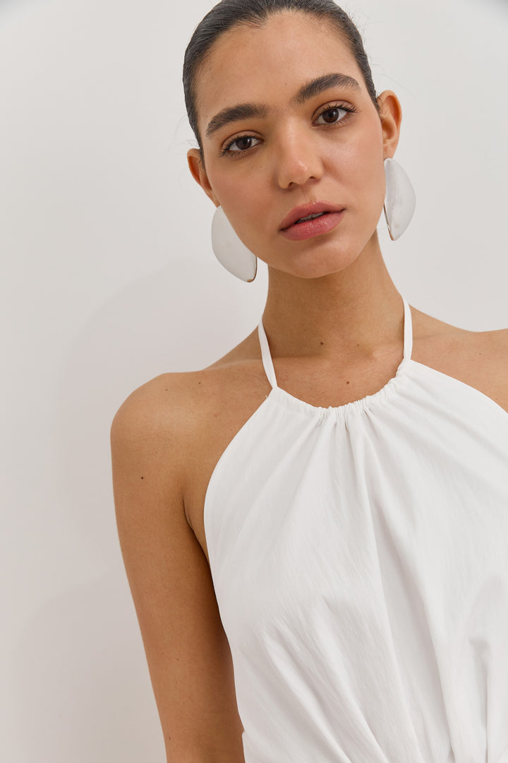 חולצת קולר אריאנה בשילוב פפלום | לבן