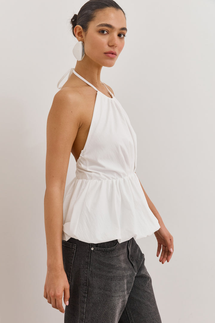 חולצת קולר אריאנה בשילוב פפלום | לבן