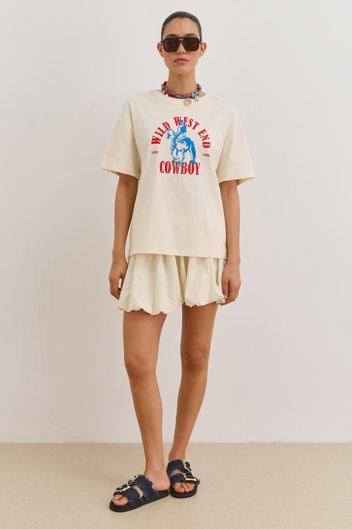 טי שירט COWBOY גזרת אוברסייז | קרם