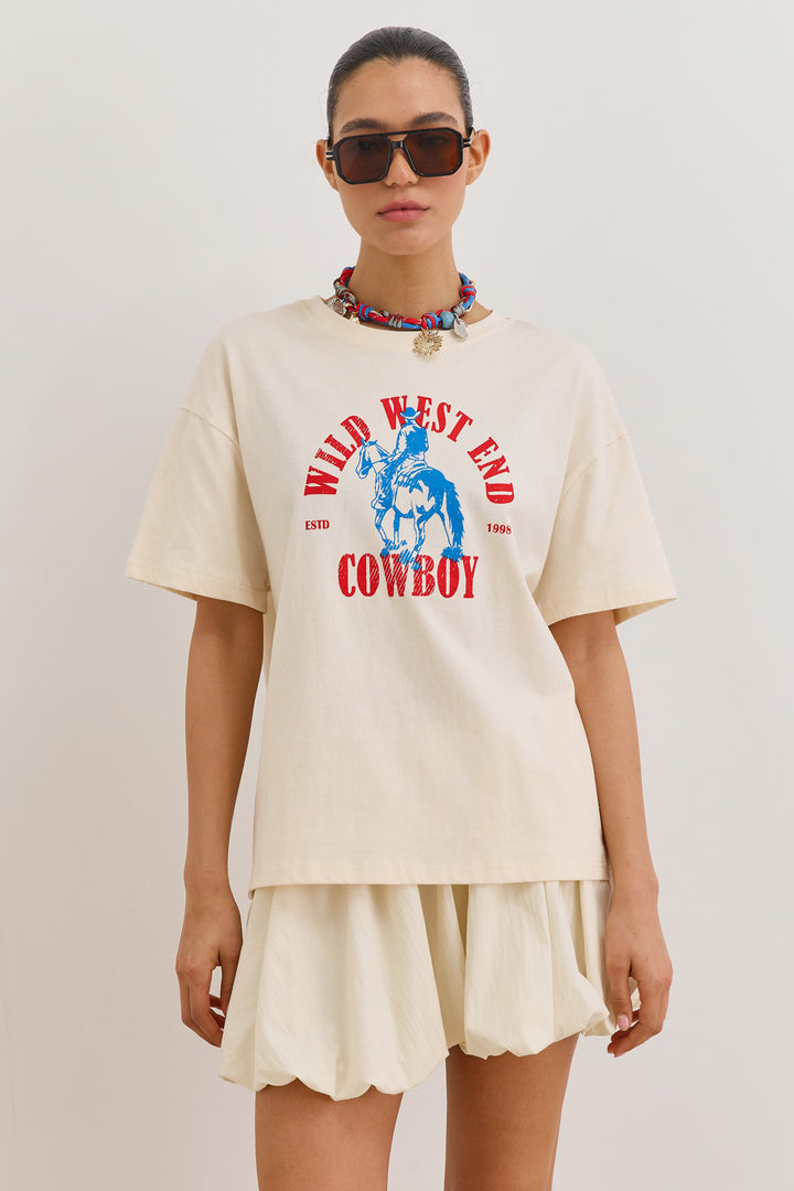 טי שירט COWBOY גזרת אוברסייז | קרם