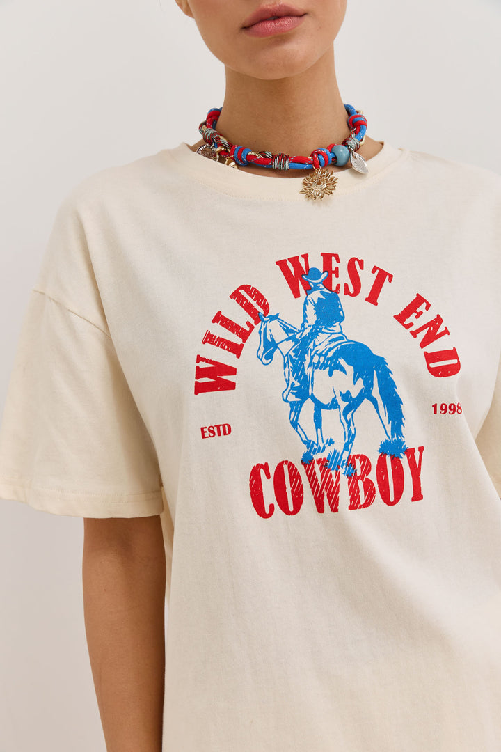 טי שירט COWBOY גזרת אוברסייז | קרם