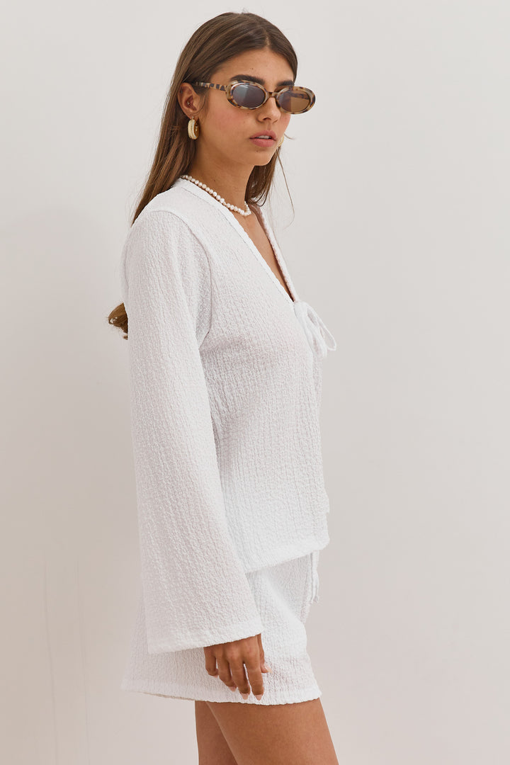 חולצת קשירה אליז בד טקסטורה | לבן