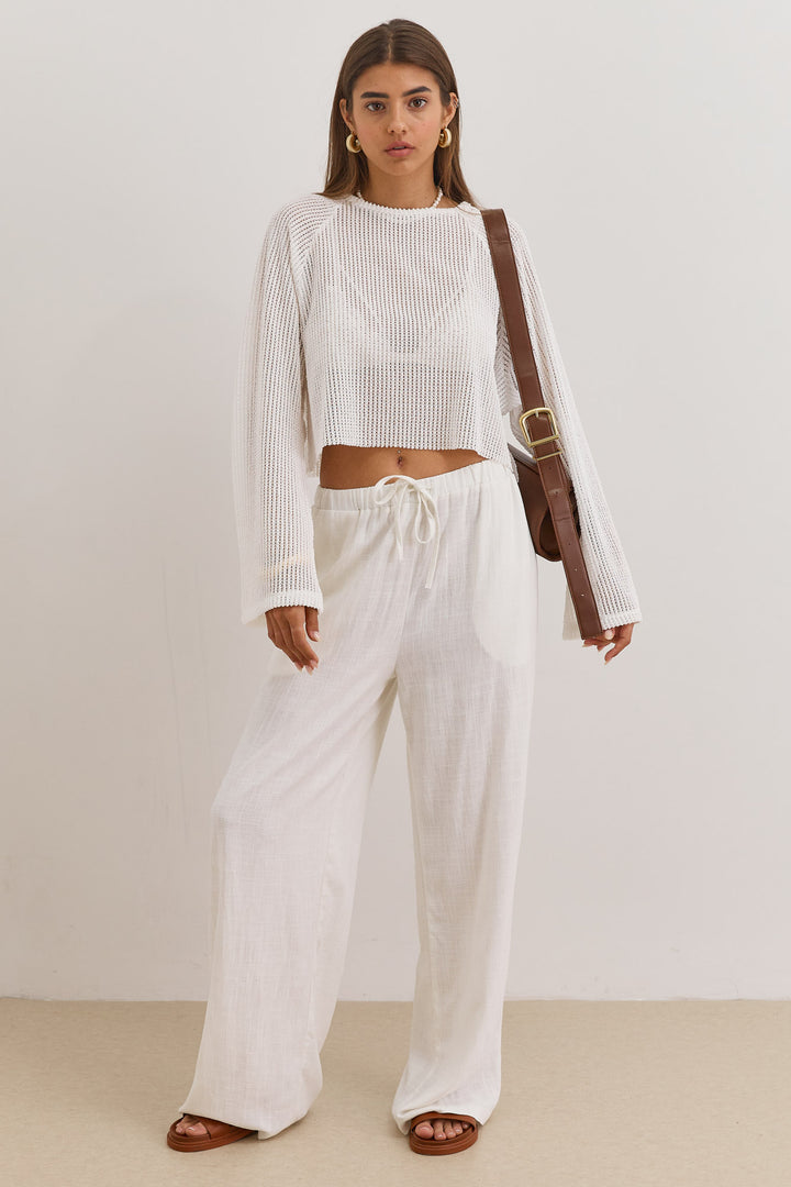 חולצת רשת מרגריטה גזרת קרופ | לבן