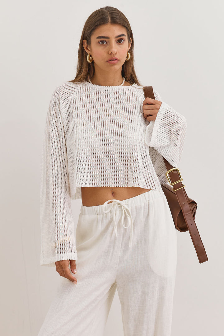 חולצת רשת מרגריטה גזרת קרופ | לבן