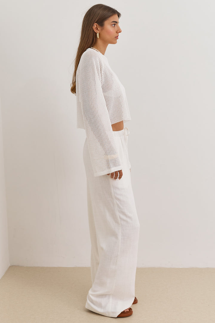 חולצת רשת מרגריטה גזרת קרופ | לבן