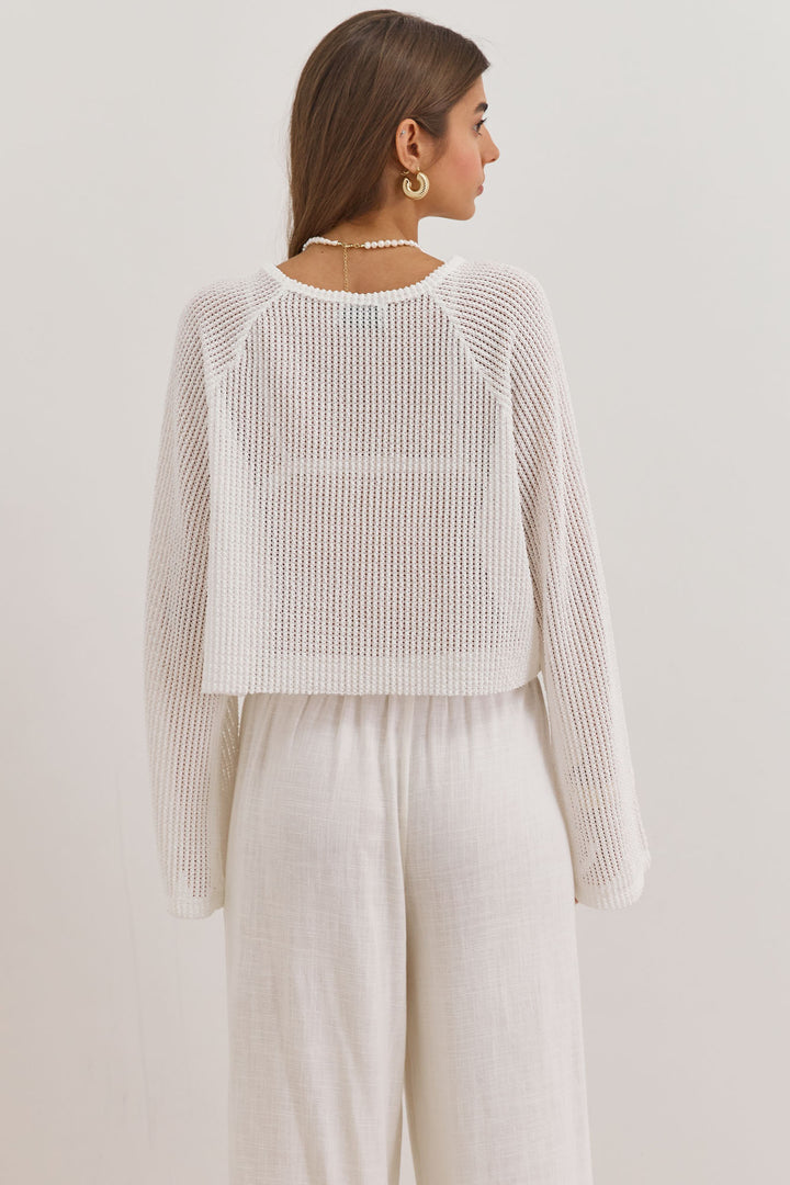 חולצת רשת מרגריטה גזרת קרופ | לבן