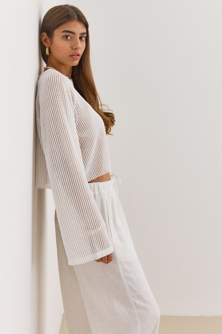 חולצת רשת מרגריטה גזרת קרופ | לבן